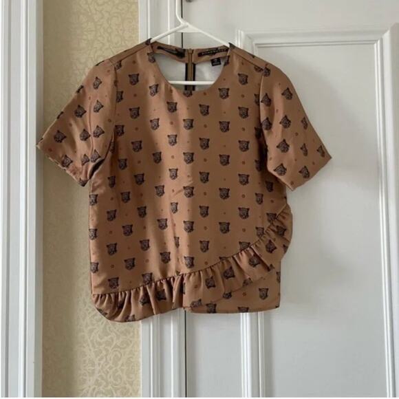 Scotch and Soda Stargazer Cougar Print Ruffle Top - Picture 1 of 6